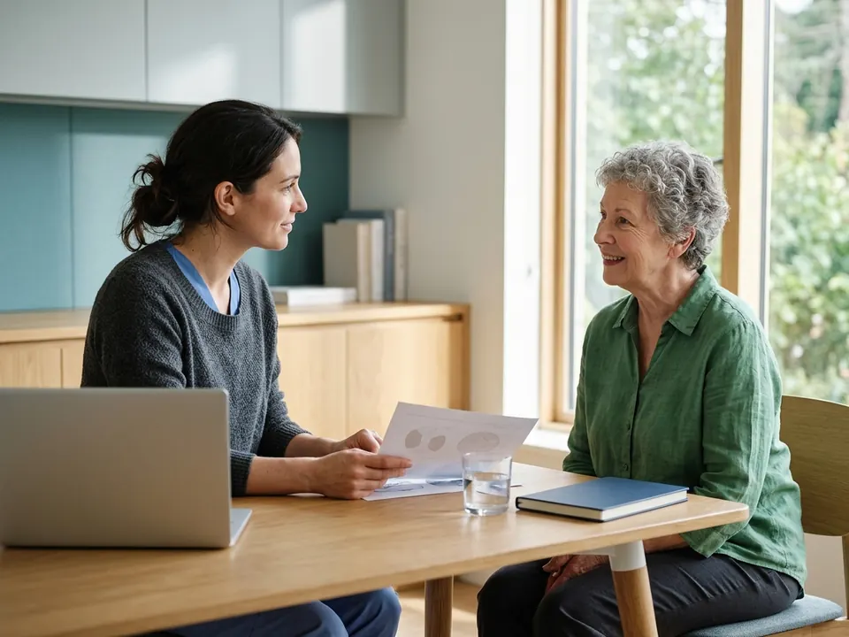A physician consulting with a patient about lymphoma treatment options in a modern clinic.